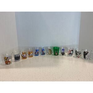 Variety Lot of glass cup 2oz shots Mickey/ Sonic/Jokes